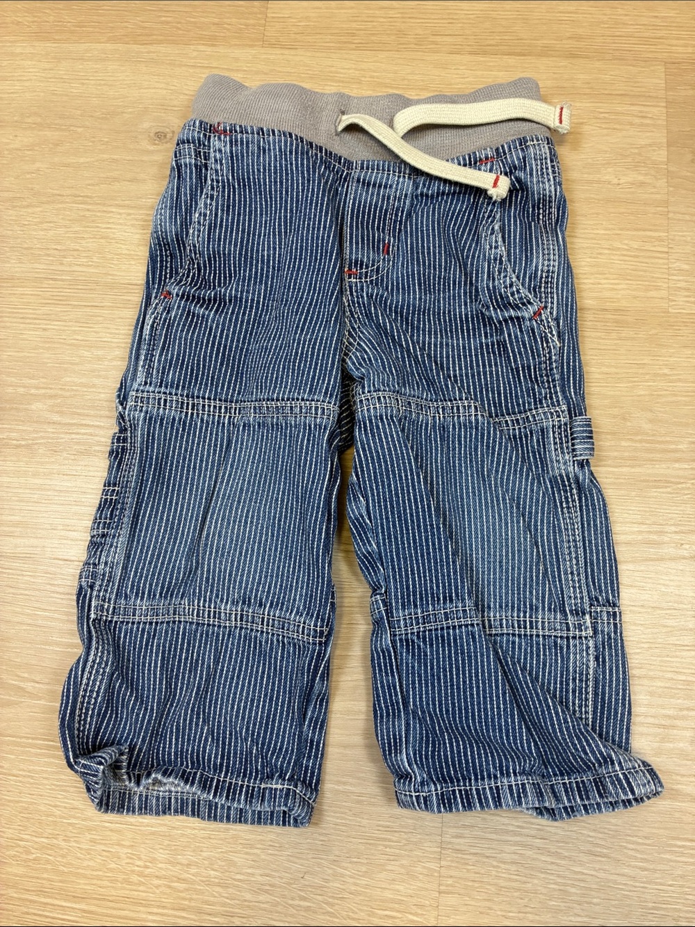 Mini Boden Blue Pinstripe Relaxed Jeans with Drawstring Waistband